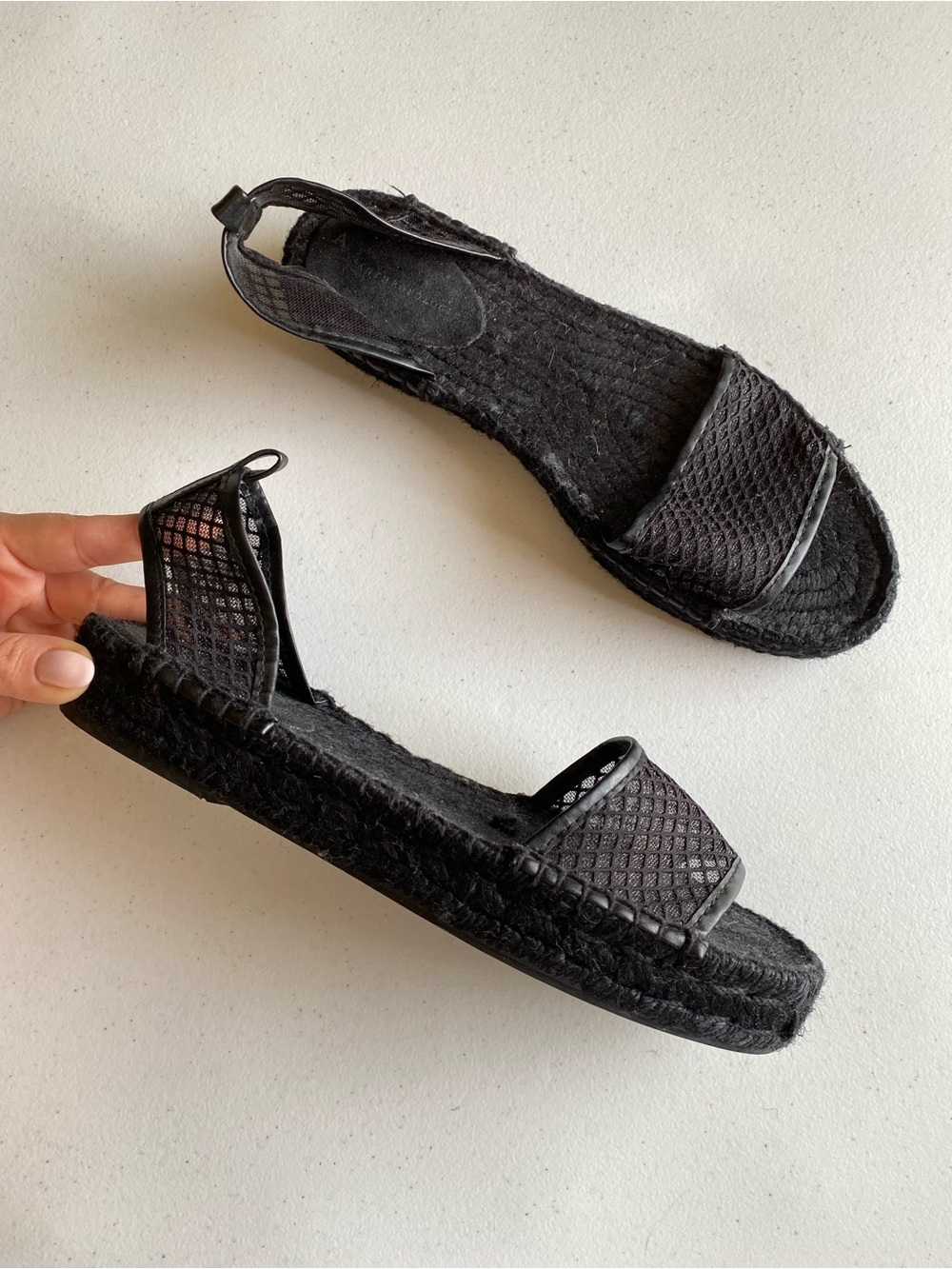 Anthropologie Size 40 Black Espadrille Mesh Single Strap Platform Sandal